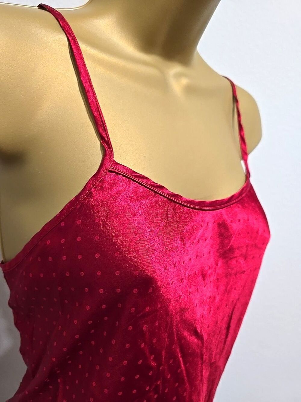 Satin Camisole Tank Top Womens Small Holiday Red Polka Dot Festival Classic Date